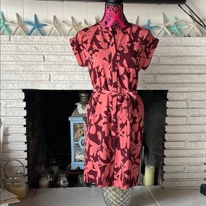 LOFT Coral and Burgundy  pattern Sheath Dress.
